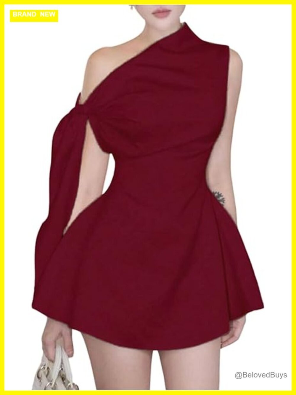 Off Shoulder Sleeveless A-Line Mini Dress Tie Knot Flared Party